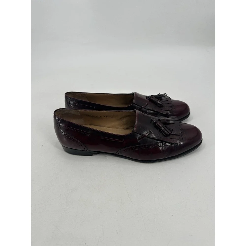 Salvatore Ferragamo Dark‎ Red Burgundy Wingtip Brogue Kiltie Tassel Loafers 10 D